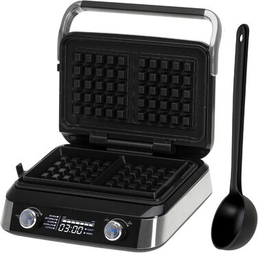 Вафельниця Adler Belgische Waffel – електрична вафельниця з LCD-дисплеєм, 2400W, 5 програм, 7 рівнів підсмажування, глибокі нагрівальні пластини 12x13x2 см