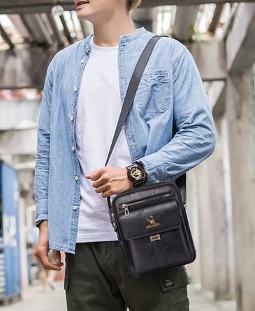 Чоловіча сумка через плече, кросбоді, месенджер з шкіри, чорна