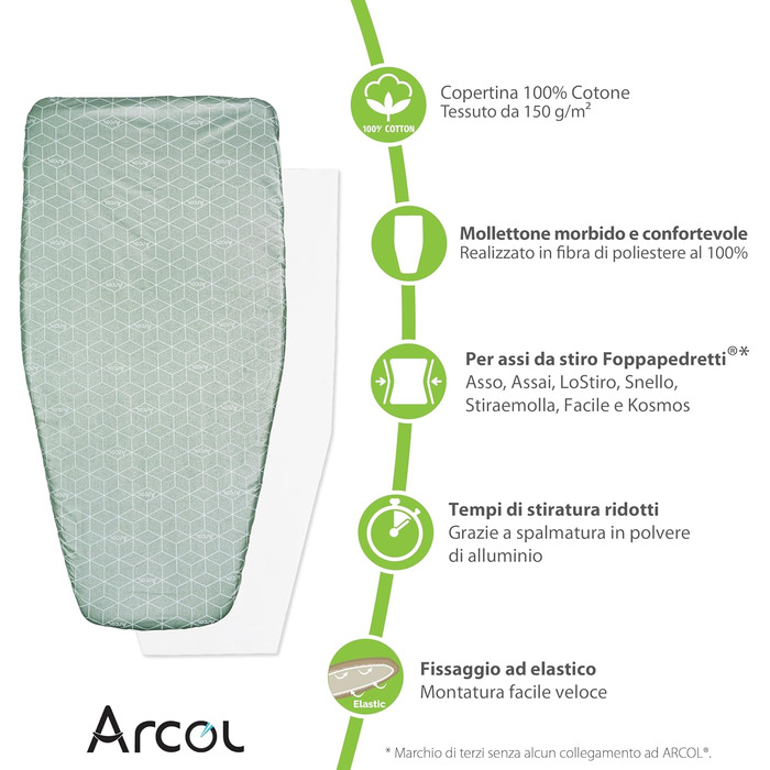Чохол для прасувальної дошки Arcol з гумкою, сумісний з Foppapedretti, 100% бавовна, бежевий (з підкладкою)