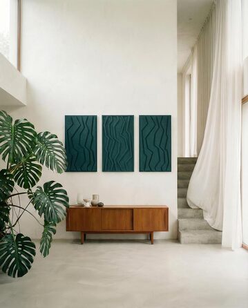 Набір акустичних панелей NIC’BRUX (3 шт.), 80x44 см, звукопоглинаючі настінні панелі з PET-фільцу для вітальні, офісу та студії, смарагдово-зелені