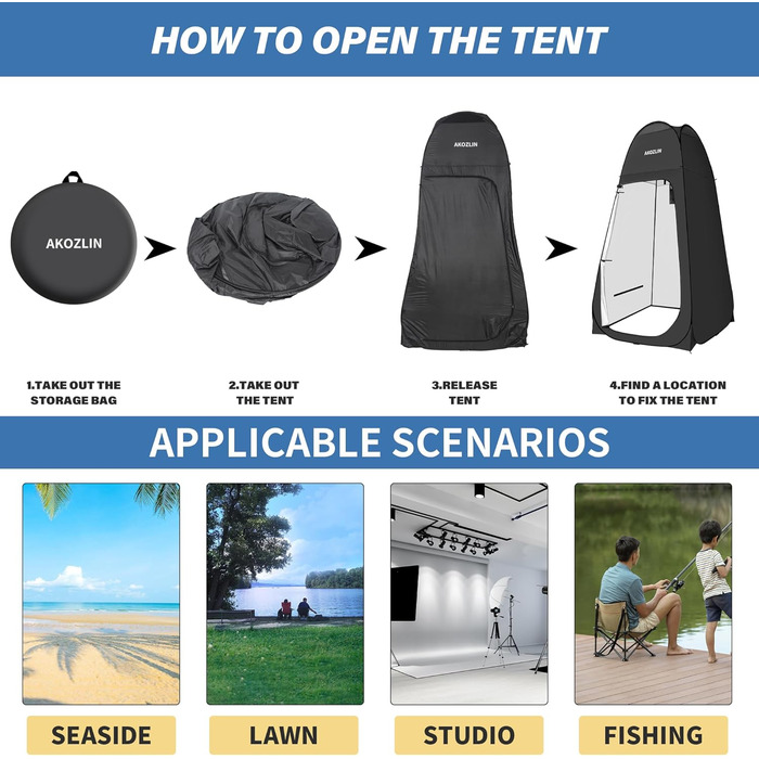 Намет для душу Pop Up, 190x120x120 см, для кемпінгу та відпочинку на природі, 1 особа, 3-секційний, чорний