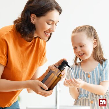 Диспенсер для мила GMISUN для ванної кімнати та кухні, 350 мл, чорний скляний, з піддоном та водонепроникними етикетками