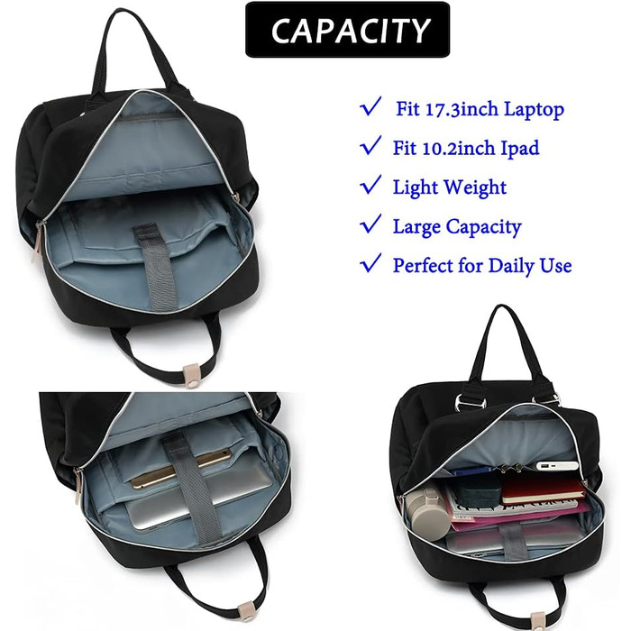 Рюкзак FUXINGYAO для жінок з відділенням для ноутбука 15,6 дюймів, антикрадійний, чорний, 23L