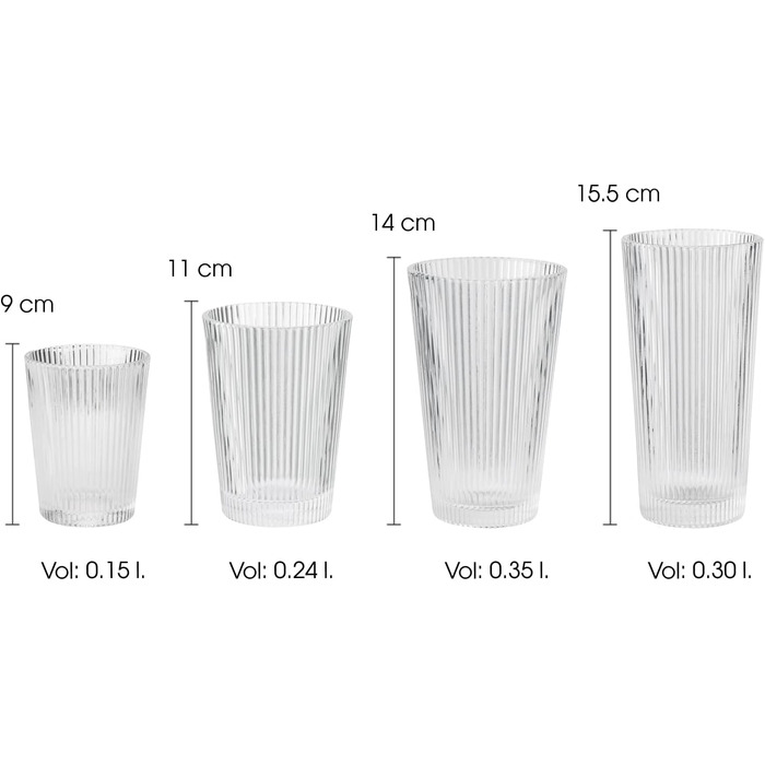Stelton Pilastro Drinking Glasses - Ribbed Water Glasses Set - Dishwasher Safe, Stackable, for Hot & Cold Drinks - 240ml - Set of 6