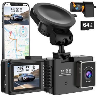 Автомобільний відеореєстратор 4K з GPS та 5GHz WiFi, передня та задня камери, 2.0