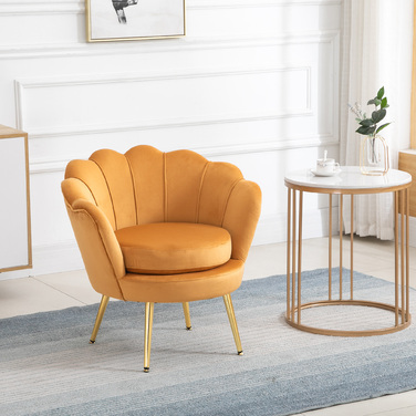 HOMCOM Shell-Shaped Upholstered Armchair Relaxing Chair with Metal Legs, Vanity Chair with Velvet-Look Fabric, for Bedroom Living Room, Yellow | Aosom