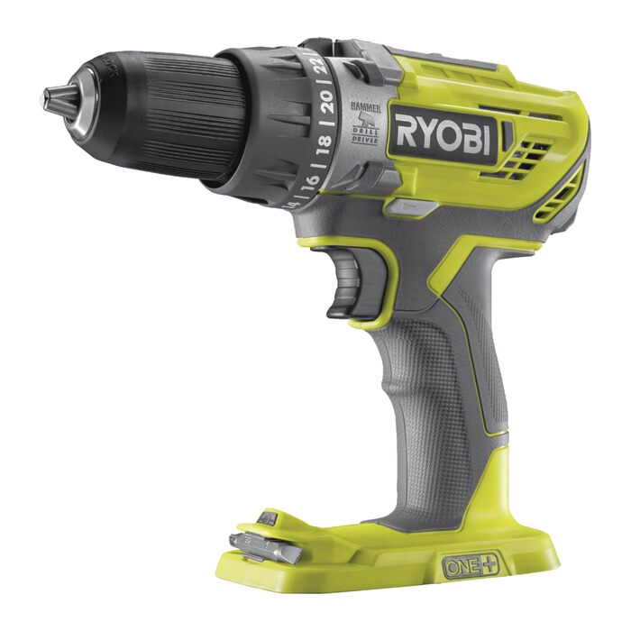 RYOBI 18V ONE+ акумуляторний дриль-шуруповерт R18DD3-0 (50Nm, 2 швидкості, патрон 13 мм, LED-підсвічування, без акумулятора та зарядного пристрою)
