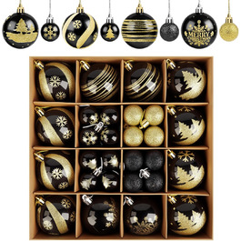 Набір прикрас для ялинки Ilauke, 44 шт. Ялинкові кулі з пластику червоного та білого кольорів, 3 та 6 см. Декорації для ялинки на Різдво, вечірку, дім, весілля. Червоний, білий, чорний, золотий кольори.