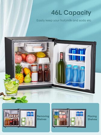 Міні-холодильник FOHERE 46L з відділенням для льоду | Компактний холодильник | Регулювання температури, енергозбереження, тиха робота | Холодильник для напоїв, ідеальний для офісу, кемпінгу та геймінгу | Змінний бік відкривання дверцят | Чорний