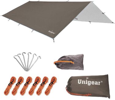 Водонепроникна тентова тканина Unigear 3x3/3x4/3x5/4x4 м для кемпінгу, гамака, захисту від сонця та дощу з кільцями, шнурами та кілочками