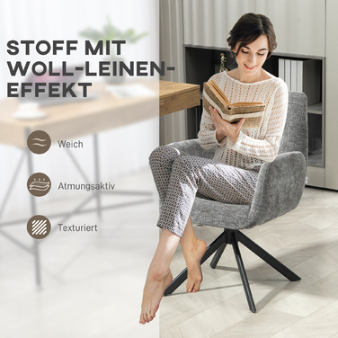 HOMCOM Swivel Armchair Lounge Chair with Wool-Linen Look, Modern Upholstered Chair with Button Tufting, Steel Legs, for Living Room, Bedroom, Dark Grey | Aosom