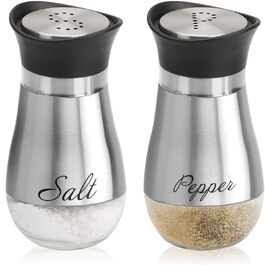 Набір для солі та перцю Com-Four® з нержавіючої сталі та скла (2 шт.) - зручні дозатори спецій для кухні та ресторану