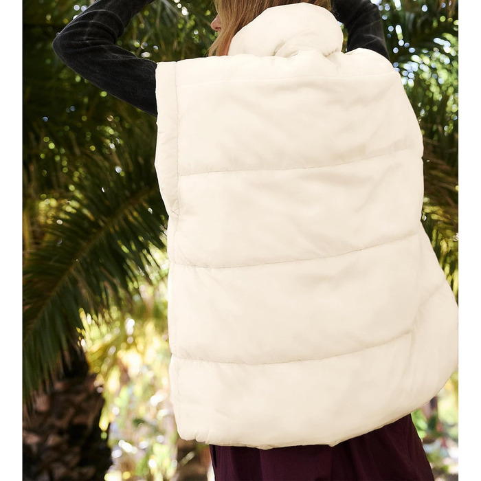 Жіноча велика пухова жилетка Songing з коміром-стійкою, блискавкою на всю довжину, без рукавів, стеганий, теплий (XS, Бежевий)