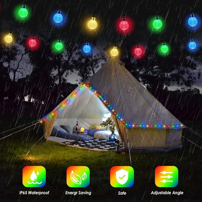 Сонячна гірлянда для вулиці, 60 LED, 13.2м, 8 режимів, IP65, тепле світло. Декорація для балкона, тераси, саду, ялинки.