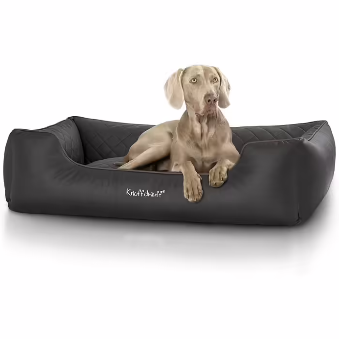 Cuddly Wuff Dog Bed XXL Faux Leather Dog Basket Dog Sofa Dog Cushion Dog Basket Washable Milan, 120 x 85cm, black