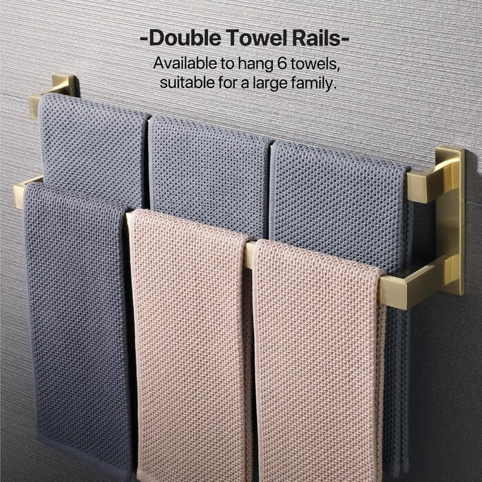 Тримач для рушників SAYAYO: настінний, триярусний, для ванної та кухні, 64 см (золотий)