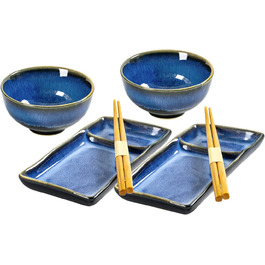 Набір посуду для суші HENXFEN: 2 тарілки, ложки, для місо-супу та ролів, зелений (морський блакитний)