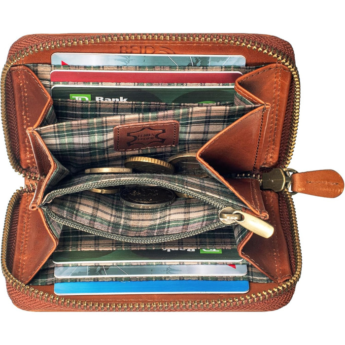 Benthill Wallet Women's Small Genuine Leather | Wallet with RFID Protection | Slim Flat Card Wallet with Zipper & 6 Card Slots, Color: Brown