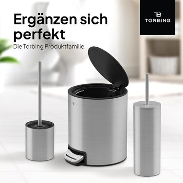 Тойлетний щітка TORBING Design з нержавіючої сталі з закритим тримачем - щітка для унітазу з силікону з ефектом лотоса - сучасний дизайн, елегантні кольори, подовжений ручка (Brushed Steel Silver)
