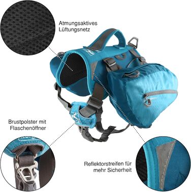 Kurgo Рюкзак для собак Baxter, вантажна сумка на спину з 2 кишенями з боків, для собак вагою 13-38 кг, червоний (K01585 M)