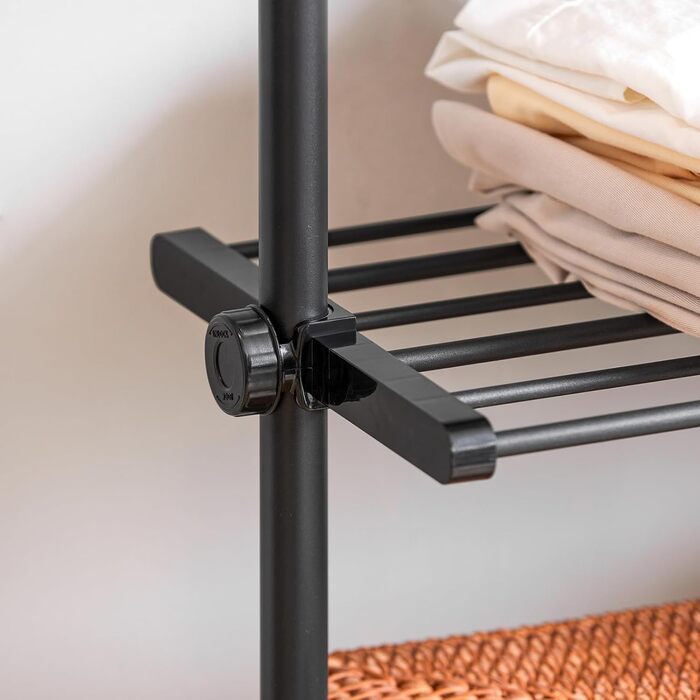 SoBuy KLS07-SCH Telescopic Clothes Rail Garment Rack with 1 Clothes Rail and 3 Shelves Telescopic Wardrobe System Adjustable Clothes Rack B (52-80) x H (233-295) cm
