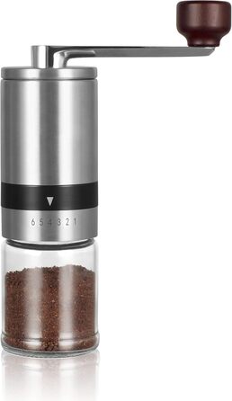 Кавомолка ручна Vzaahu з регулюванням ступеня помолу, керамічний жорно, для дому, офісу, подорожей, срібна