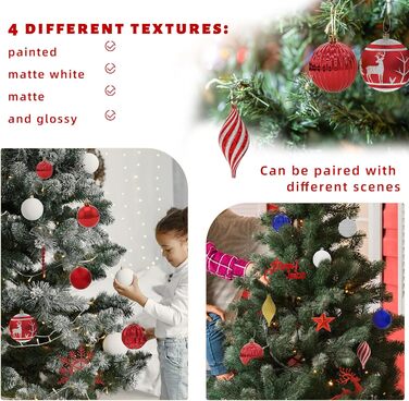 Набір 108 шт. новорічних кулічок Aufun Premium: пластик, верхівка, зірка, безпечні прикраси, багаторазові, кольори: шампань, червоний, срібний