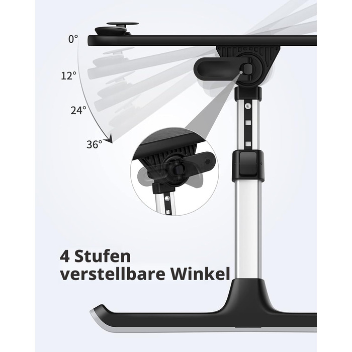 Столик для ноутбука SAIJI, регульована висота, 5 рівнів, для роботи, навчання, читання, їжі, підходить для ноутбуків до 17 дюймів (52*30 см, чорний)