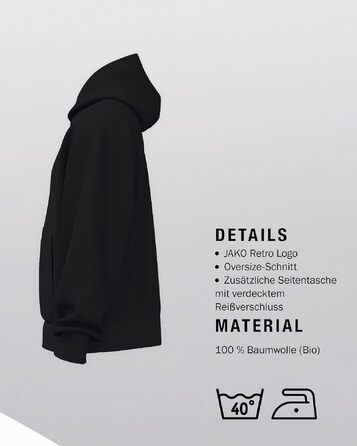 Худі JAKO Wardrobe унісекс Heavy Cotton — прогунковий світшот з капюшоном, щільна бавовна 400 г/м², чорний, розмір XL
