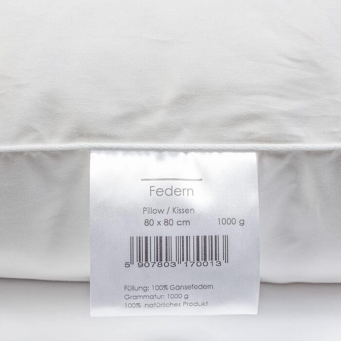 H&F Heimtextilien 2-Pack Premium Quality | Pillowcases 80x80 cm | Filling: 1000 grams of Feathers, Goose Feathers | 100% Natural Pillow | Cover: 100% Cotton | Feather Pillow 80 x 80 cm 1000.0 grams 2