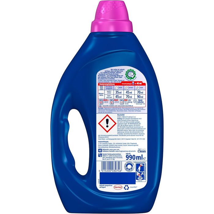 Рідкий пральний засіб Spee Aktiv Gel Color 4+1 для кольорових речей, 990 мл (набір 4 шт), на 200 прань