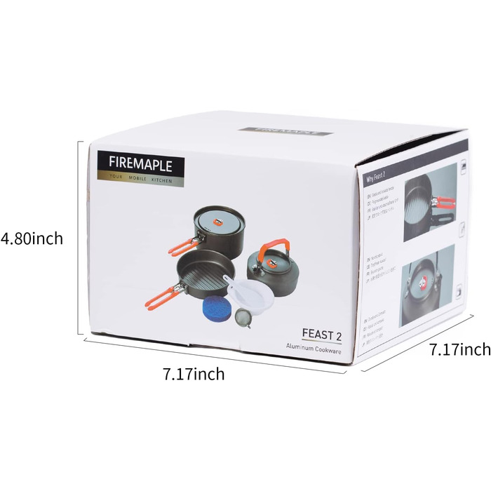 Набір кухонного посуду для кемпінгу Fire-Maple Feast 2: каструля, чайник, сковорода, миски та лопатка для 1-3 осіб (Помаранчевий)