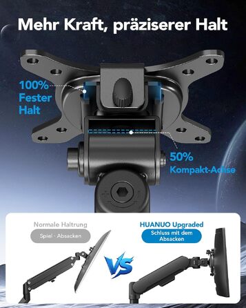 Кронштейн для монітора HUANUO NITROGLIDE™ для екранів 13-40 дюймів, настільний підвіс до 12 кг, регулювання висоти, нахилу та повороту, VESA 75x75/100x100 мм, для геймінгу та офісу