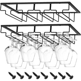 Тримач для келихів вина JMIATRY (2 шт.) - настінний, металевий, чорний (41x23.5x6 см)
