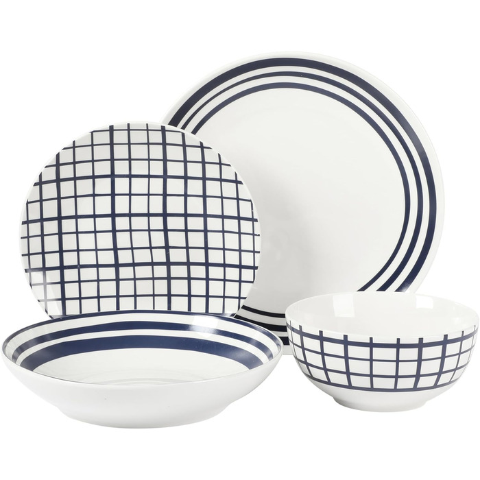 Набір посуду Gibson Home Oslo, 16 предметів (сервіз на 4 особи), білий з блакитним декором