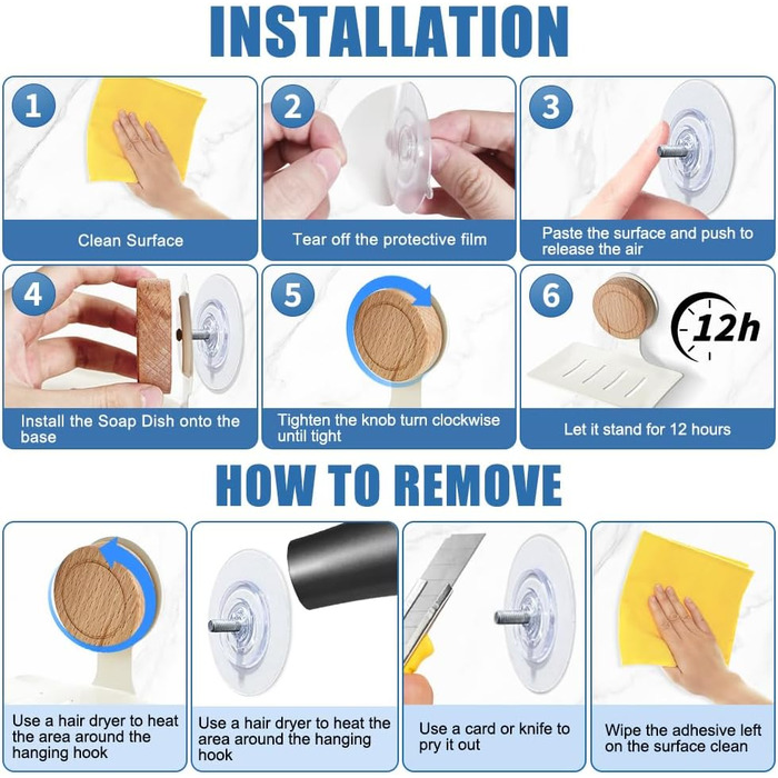 Миска для мила в душ, кріплення на стіну, дуб, поворотний присосок, самоклеюча, самостійно спорожняється, портативна, водонепроникна, без свердління для ванної кімнати, кухні (кремово-білий)