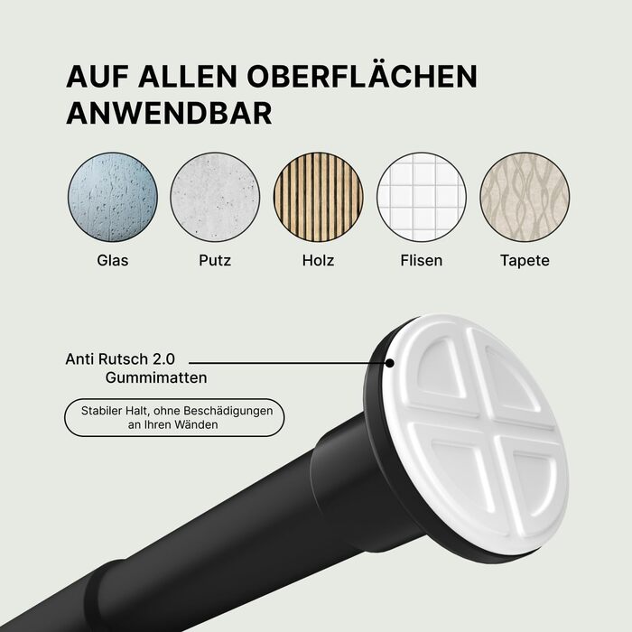 Штанга для штор без свердління, Ø 25 мм - телескопічна штанга для штор, душової стійки, кріплення для вікон, перегородок та кухні (70-120 см) (90-160 см), матовий чорний