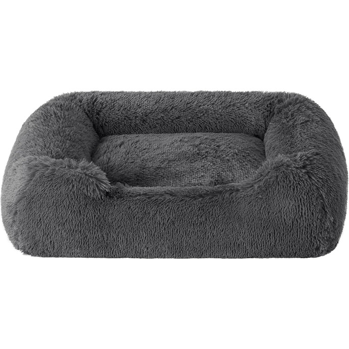 BEDSURE Fluffy Dog Bed for Medium Dogs - 76x61x18cm Washable Dog Bed for Medium Dogs, Square Cozy Bed with Soft Edge and Non-Slip Bottom, Gray