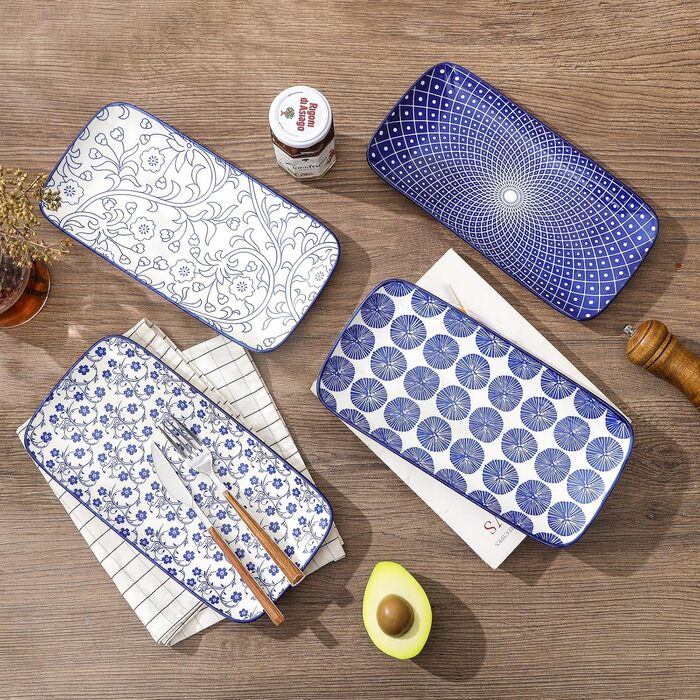 Набір керамічних сервірувальних тарілок Selamica, 4 шт., 24 x 14 x 2.5 см (Vintage Blue)