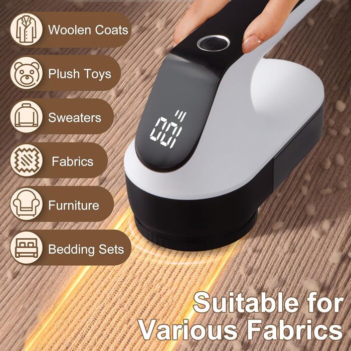 Електричний видалення ворсу Fusselrasierer з LED-дисплеєм, 3 режими потужності, USB, 3 змінні леза, для всіх тканин