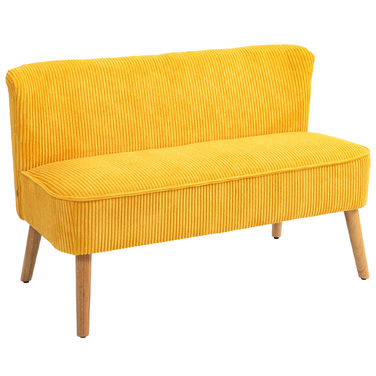 HOMCOM 2-Seater Sofa Upholstered Sofa Double Sofa Two-Seater Sofa Cord-like Polyester Foam for Living Room, Bedroom 117 x 56.5 x 77 cm Yellow | Aosom