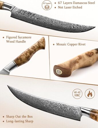 HEZHEN Кухонний ніж Gyuto з дамаської сталі 21 см, VG10, серія Master, професійний, для ресторану та дому