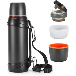 Термос-пляшка з нержавіючої сталі, 2.5 л, з кришкою-чашкою, зберігає тепло 24 год, холод 24 год, без BPA (чорна)