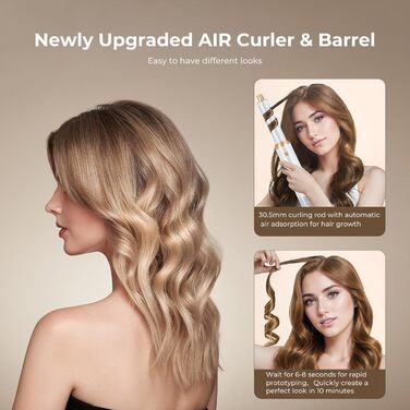 OKWRAP Hair Styler Set 5 в 1: Фен-щітка, плойка для локонів, об'єм, випрямлення. Білий сірий колір