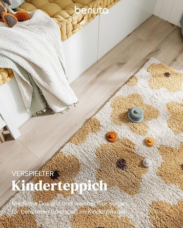 Дитячий килим Benuta Lytte Gobi 80x150 см, жовтий - м'який, прямокутний, з дитячим малюнком, штучне волокно, для дитячої, вітальні, спальні