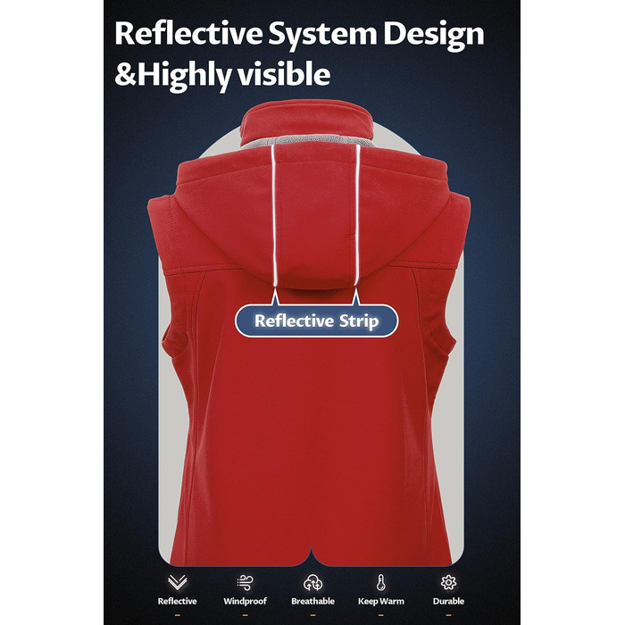 Жіноча софтшеллова жилетка CREATMO, вітрозахисна, з капюшоном (XS, Червоний)