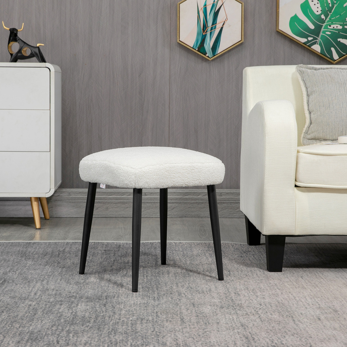 HOMCOM Square Footrest Ottoman Vanity Stool, Cashmere-Look with Steel Legs for Living Room Bedroom, Cream, 42x42x47cm