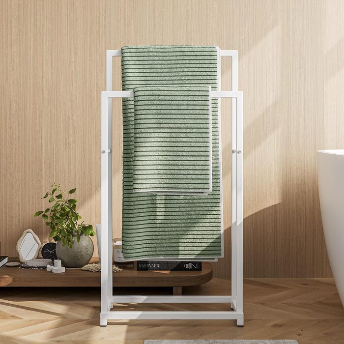 Підставка для рушників, тримач для рушників, стійка для рушників на 3 рейки, для ванної кімнати, сталева, 2 яруси (білий)