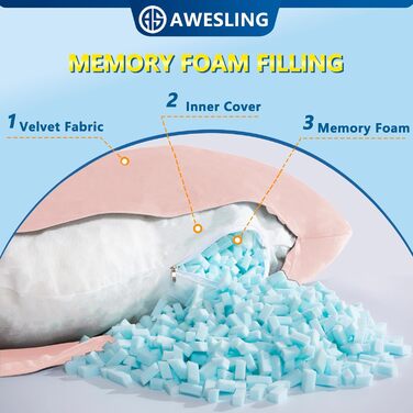 Подушка для вагітних AS AWESLING U-подібної форми, повного тіла, для годування, підтримки, знімний чохол (світло-зелений Memory Foam), рожевий Memory Foam