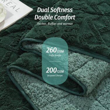 Обважнена ковдра Wemore Sherpa Fleece для дорослих, двостороння пухнаста ковдра з фланелі та плюшу, темно-зелена (Jacquard), 15 lbs, 152 x 203 см